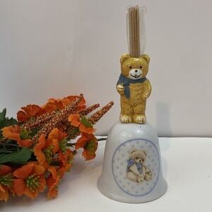 Vintage Ceramic Tulip Shaped Bell with Tooth pick Holder Teddybear Handle